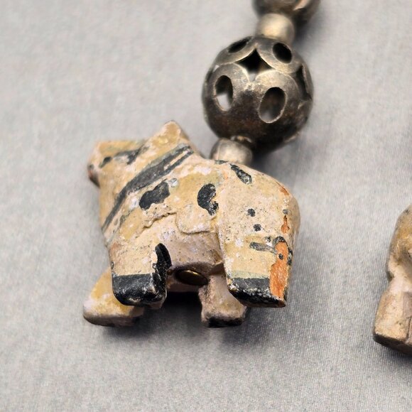 VTG Elephant Dangle Earrings 2.25" Carved Wood & Antique-Style Silver Beads - Picture 4 of 11